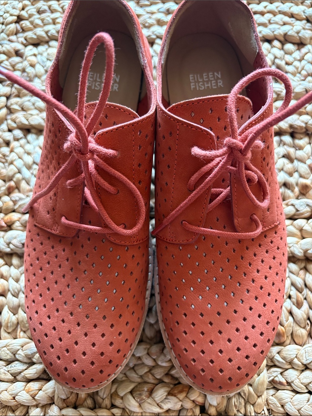 Eileen Fisher Ergo Wedge Derby Oxfords in cayenne-size 7